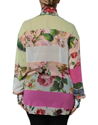 Top multicolor de manga larga con patchwork floral  