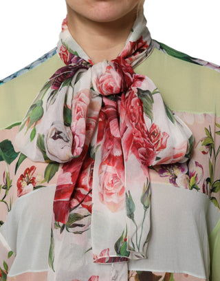 Top multicolor de manga larga con patchwork floral  
