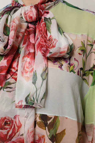 Top multicolor de manga larga con patchwork floral  