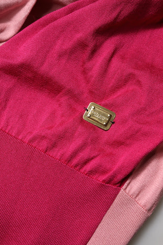 Pink Short Sleeves Buttoned Ascot Collar Top