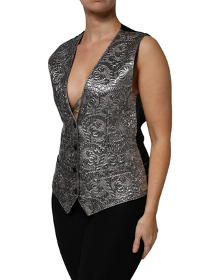 Top chaleco sin mangas de jacquard floral plateado