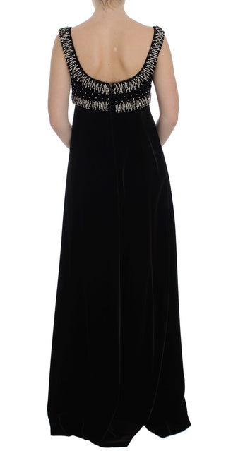 Vestido de gala de terciopelo marrón con cristal