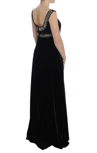 Vestido de gala de terciopelo marrón con cristal