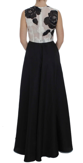 Schwarz-weiß geblümtes Seiden-Etui-Kleid