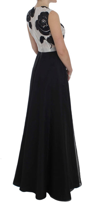 Schwarz-weiß geblümtes Seiden-Etui-Kleid