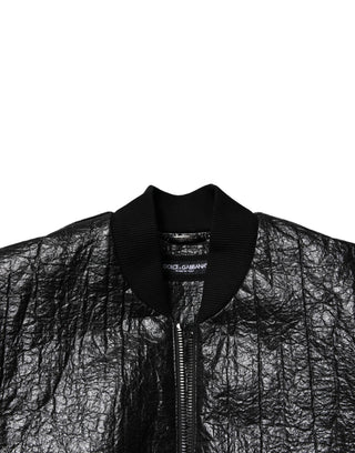 Black Logo Plaque Bomber Full Zipper Jacket