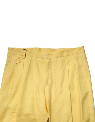 Yellow Flax Tapered Dress Men Pants