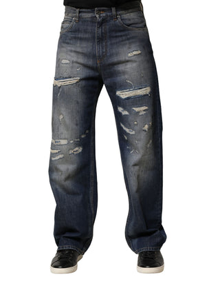 Jeans para hombre de algodón lavado azul con desgastes