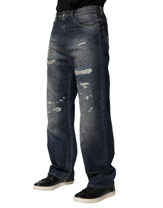 Jeans para hombre de algodón lavado azul con desgastes