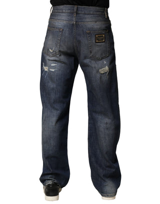 Jeans para hombre de algodón lavado azul con desgastes