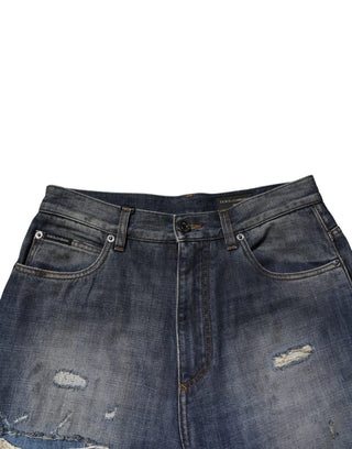 Jeans para hombre de algodón lavado azul con desgastes