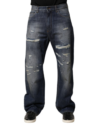 Jeans para hombre de algodón lavado azul con desgastes