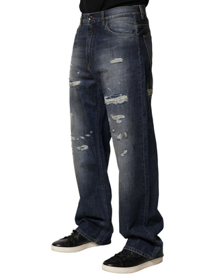 Jeans para hombre de algodón lavado azul con desgastes