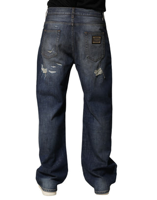 Jeans para hombre de algodón lavado azul con desgastes
