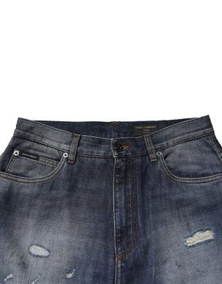 Jeans para hombre de algodón lavado azul con desgastes