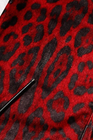 Red Leopard Print Cotton Skinny Denim Jeans