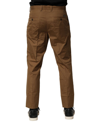 Pantalones chinos de cintura media de algodón marrón para hombre