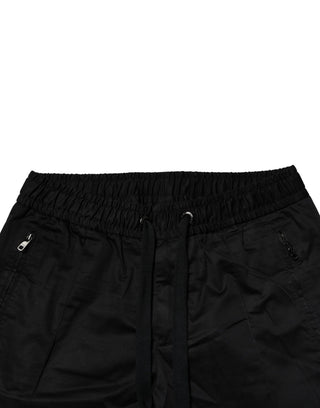 Black Cotton Mid Waist Jogger Pants
