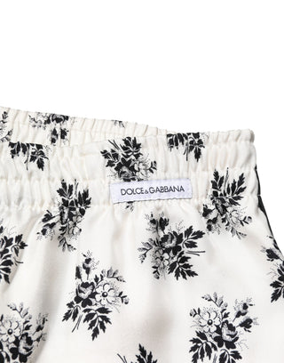 White Floral Silk Casual Lounge Pants