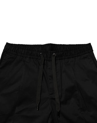 Black Cotton Mid Waist Jogger Pants