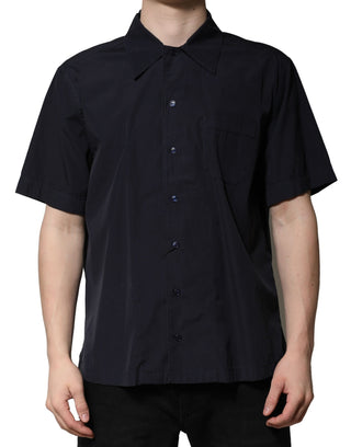 Camisa casual de algodón azul oscuro de manga corta