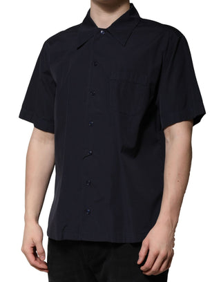 Camisa casual de algodón azul oscuro de manga corta