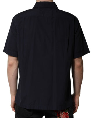 Camisa casual de algodón azul oscuro de manga corta