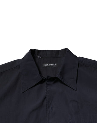 Camisa casual de algodón azul oscuro de manga corta