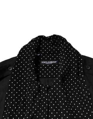 Camisa casual para hombre de lino y seda negra con lunares