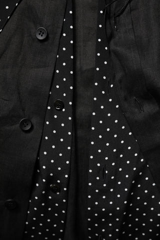 Camisa casual para hombre de lino y seda negra con lunares