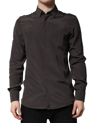 Dunkelbraunes Seiden-Gold-Herren-Hemd Formal