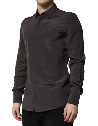 Dunkelbraunes Seiden-Gold-Herren-Hemd Formal