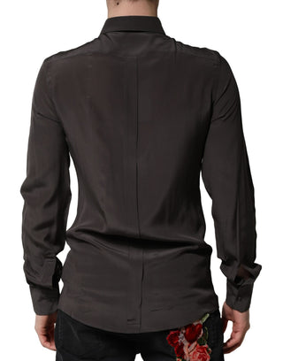Dunkelbraunes Seiden-Gold-Herren-Hemd Formal