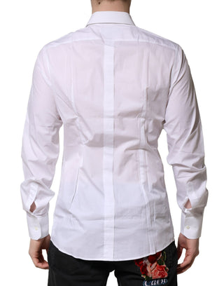 Camisa formal blanca de algodón con manga larga y detalles dorados  