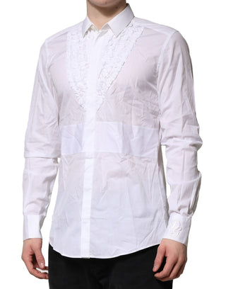 Camisa formal blanca de algodón con detalles de volantes  