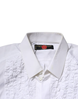 Camisa formal blanca de algodón con detalles de volantes  