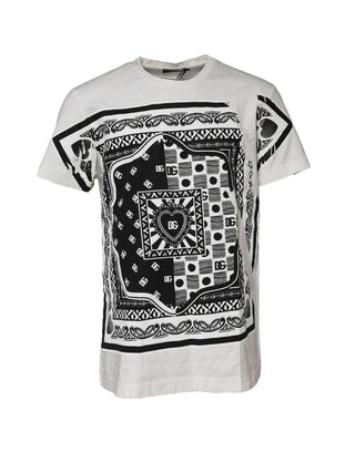Weißes Bandana Rundhals-T-Shirt mit kurzen Ärmeln