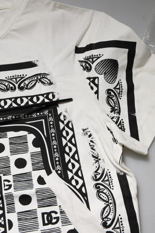 Weißes Bandana Rundhals-T-Shirt mit kurzen Ärmeln