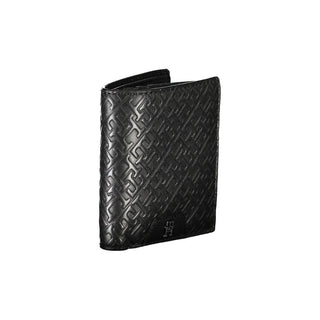 Cartera elegante negra de cuero con doble compartimento