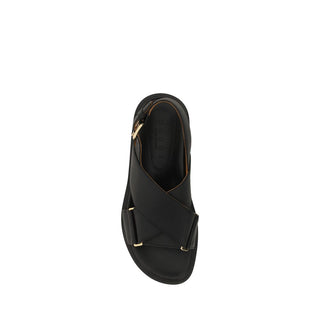 Flache Sandalen aus schwarzem Kalbsleder (Bos taurus)