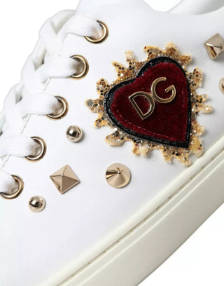 Weiße Leder Gold Rote Herz Sneaker Schuhe