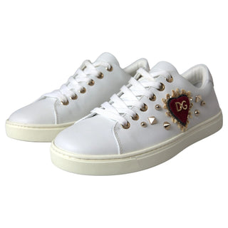 Weiße Leder Gold Rote Herz Sneaker Schuhe