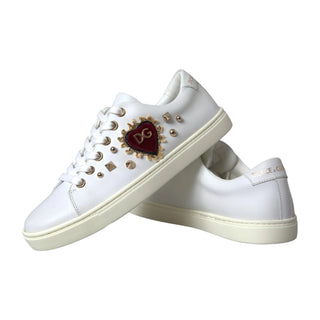 Weiße Leder Gold Rote Herz Sneaker Schuhe