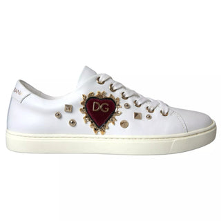 Weiße Leder Gold Rote Herz Sneaker Schuhe