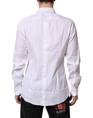 Camisa formal para hombre de popelina con pechera de seda blanca y detalles dorados