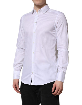 Camisa formal de manga larga de algodón con rayas blancas  