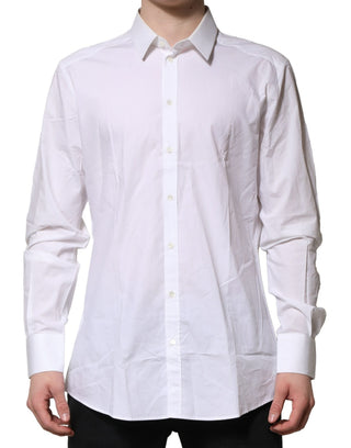 Camisa formal de vestir para hombre de algodón blanco con detalles dorados  