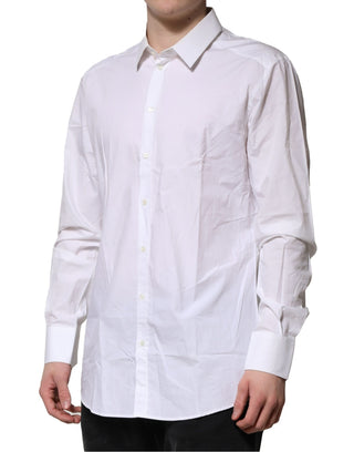 Camisa formal de vestir para hombre de algodón blanco con detalles dorados  