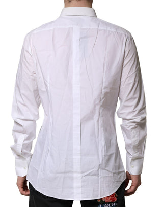 Camisa formal de vestir para hombre de algodón blanco con detalles dorados  