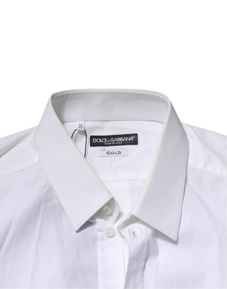 Camisa formal de vestir para hombre de algodón blanco con detalles dorados  